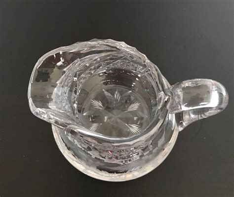 Antique Heavy Lead Crystal Cut Glass Etched Floral Creamer Etsy