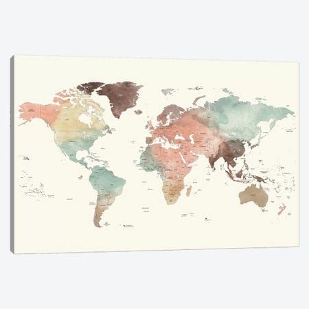 World Map Pink Green II Canvas Wall Art by Urban Epiphany | iCanvas