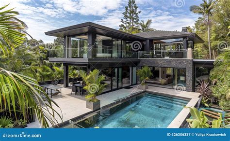 Luxury Modern House With Swimming Pool Generated Ai Stock Illustration