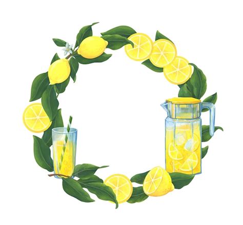 Premium Vector Wreath From The Branches Of Lemon And Lemonade Yellow