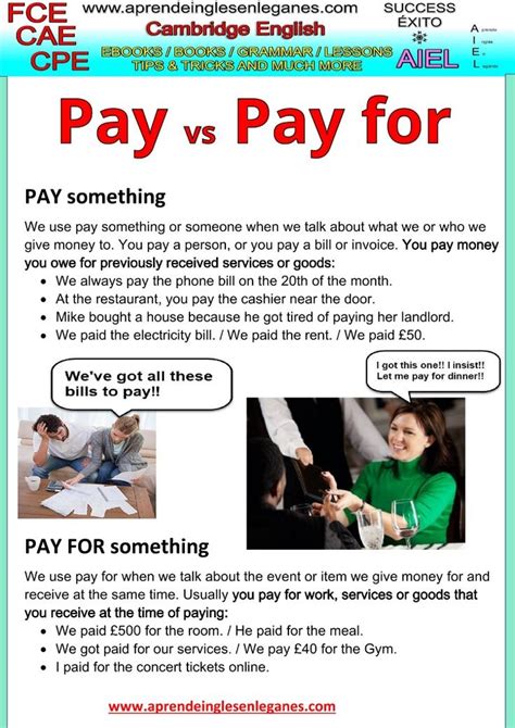 Pay Vs Pay For Learn English Learn English Vocabulary English