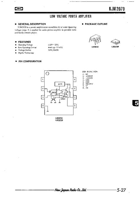 NJM2070M Datasheet 1 4 Pages NJRC LOW VOLTAGE POWER AMPLIFIER