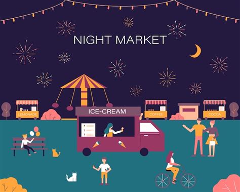 Premium Vector Night Market Summer Fest Food Street Fair Illustration