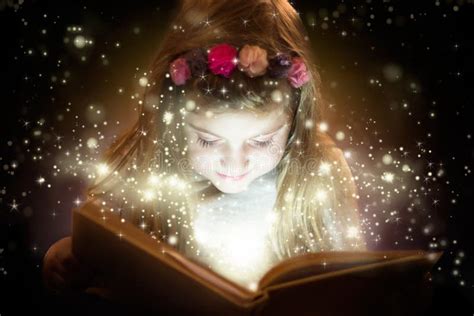 Beautiful Little Girl Reading Her Magic Book Stock Image Image Of