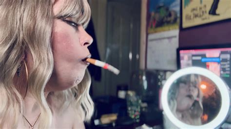 Smoke In The Mirror Beautiful Blonde Cougar Tina Snua Smoking Cigarette With Lots Of Smoke