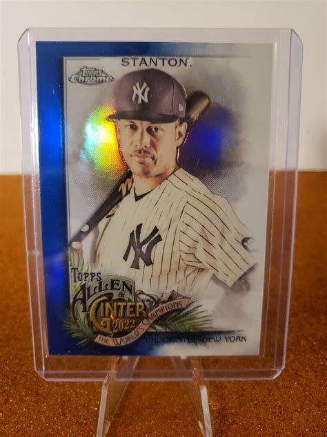 2022 Topps Allen And Ginter Chrome Giancarlo Stanton 13 Blue Refractor