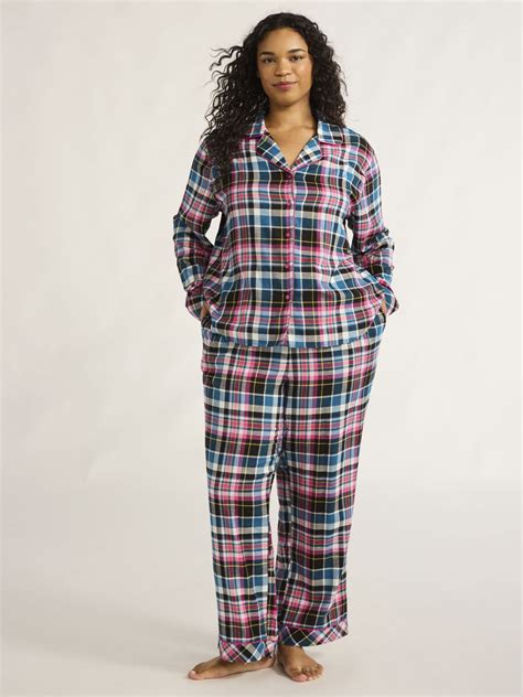 Joyspun Womens Flannel Long Sleeve Top And Pants Pajama Set 2 Piece