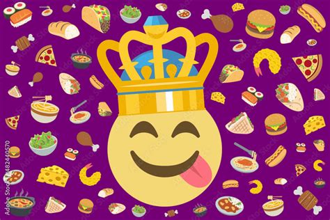 Face Savouring Delicious Food Emoji With Crown Amid Cheesehamburger