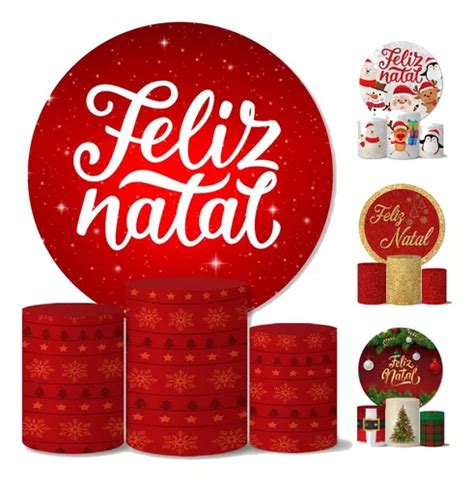 Trio Capas Cilindros Painel Temas Feliz Natal Veste F Cil