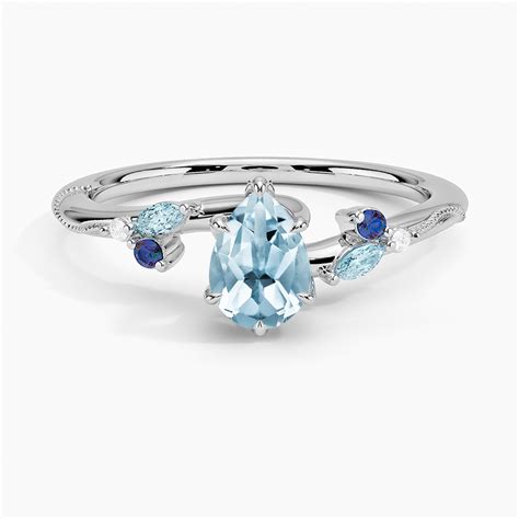 Aquamarine Camellia Indigo Milgrain Ring In K White Gold