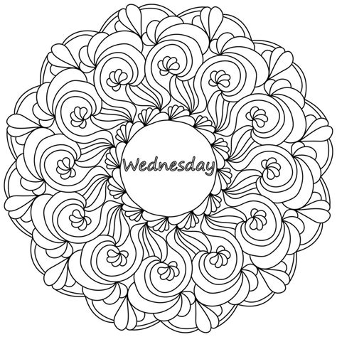 Mandala with Wednesday lettering in the center, meditative coloring ...