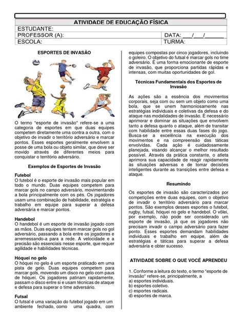 Esportes de Invasão: Definições e Exemplos | PDF | Invasão | Futebol