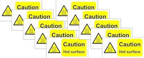 Caution Hot Surface Safety Sign Self Adhesive Sticker 100mm X 50mm Pack Of Ten Case Pack Of