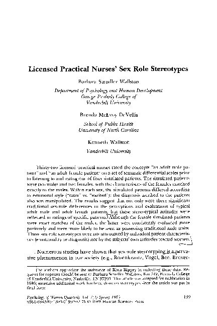 Pdf Licensed Practical Nurses Sex Role Stereotypes Kenneth Wallston