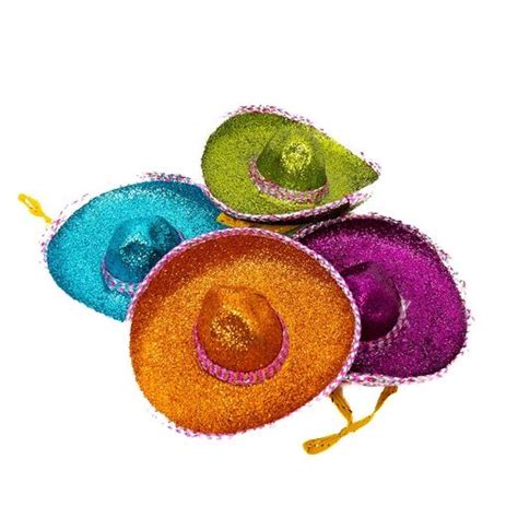 6 Glittered Sombrero Fiesta Party Supplies