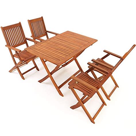 Deuba Wooden Garden Dining Table And Chairs Set FSC Certified