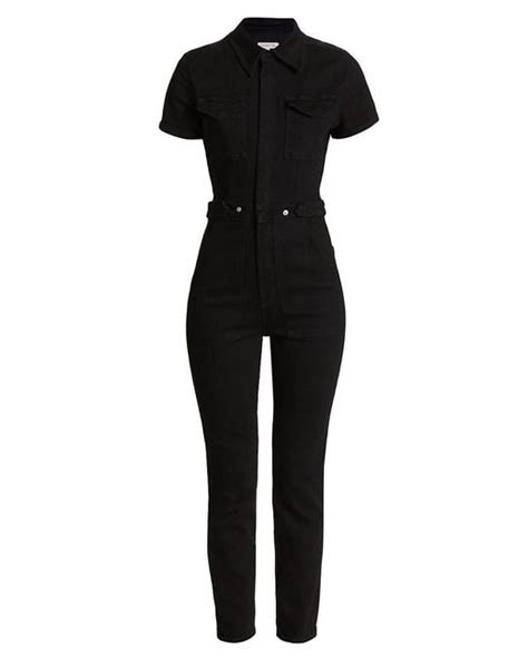 Good American Short Sleeve Denim Jumpsuit In Black Lyst