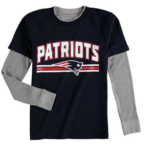 New England Patriots Youth Navy Fan Gear Bleachers Faux Layer Long Sleeve T Shirt