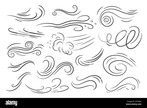 Doodle Air Wind Motions Isolated Vector Set Of Abstract Swirls Blow