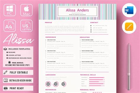 1 Page Resume Template, CV for Word | Creative resume, Cover letter for ...