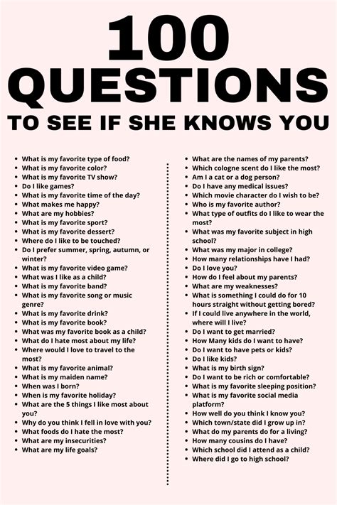 100 Questions To Ask Your Girlfriend To See If She Knows You