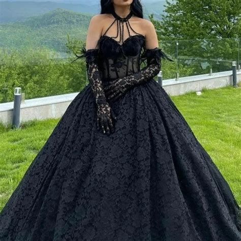 Robe De Mari E Noire En Dentelle Satan Shop