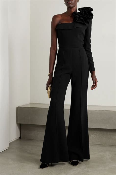 Elie Saab One Sleeve Ruffled Cady Jumpsuit The Outnet