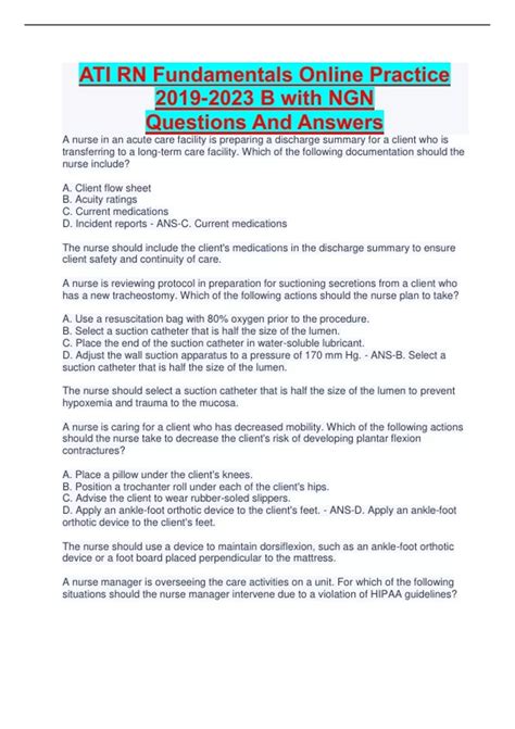 ATI RN Fundamentals Online Practice B With NGN Questions And Answers