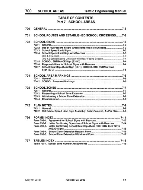 Fillable Online School Areas Traffic Engineering Manual Table Of