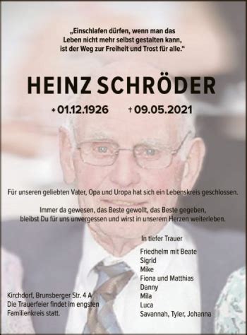 Traueranzeigen von Heinz Schröder trauer kreiszeitung de