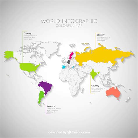 Colorful world map infographic Free Vector