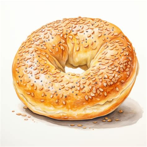 Premium AI Image Highly Detailed Watercolor Bagel Illustration With Seeds