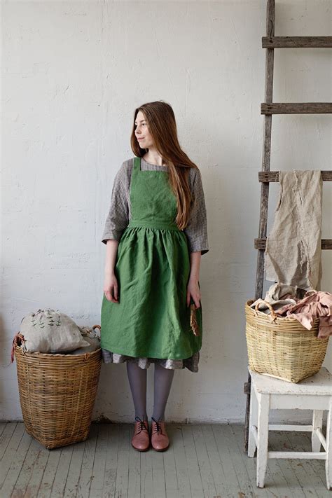 Apple Green Midi Cross Back Pinafore Linen Pinafore Linen Apron