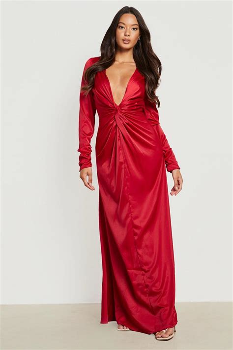 Satin Plunge Twist Maxi Dress Boohoo