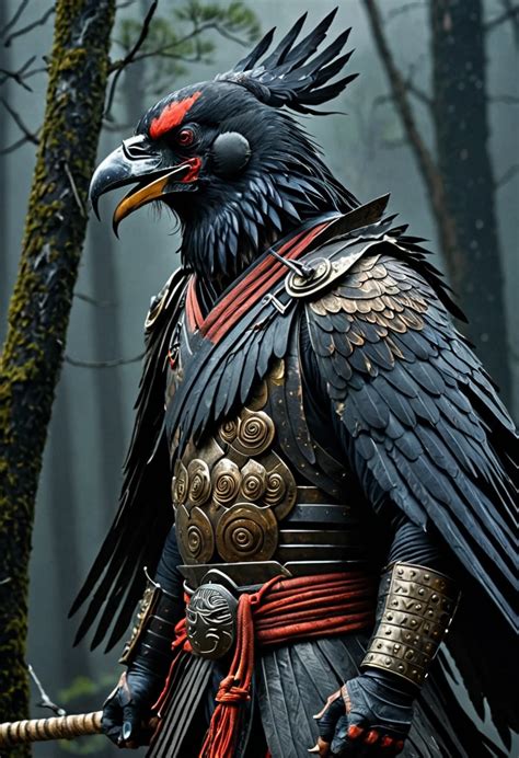 A realistic depiction of Karasu Tengu, the crow tengu from Japanese