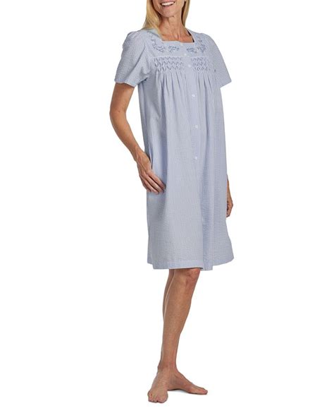 Miss Elaine Plus Size Striped Button Front Nightgown Macys