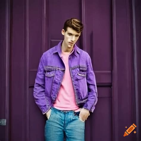 Man With Blue Jeans Purple Shirt And Pink Jacket