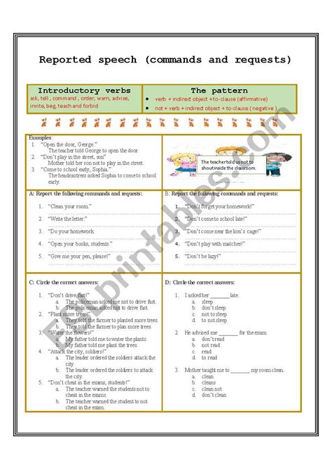 Reported Speech Requests Exercises Pdf Nvplm