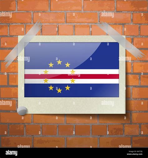 Flags Cape Verde Scotch Taped To A Red Brick Wall Stock Vector Image