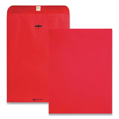 Quality Park Clasp Envelope, #90, Square Flap, Clasp/Gummed Closure, 9 x 12, Red, 10/Pack ...