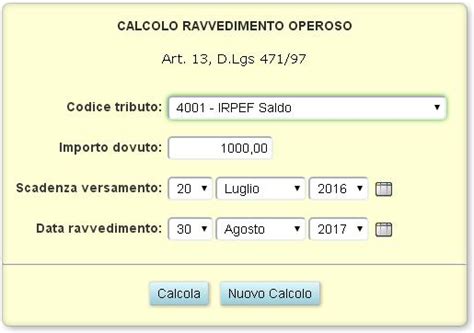 Calcolo Ravvedimento Operoso Successione