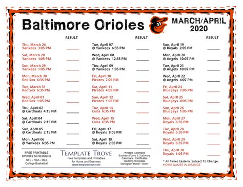 Printable 2020 Baltimore Orioles Schedule