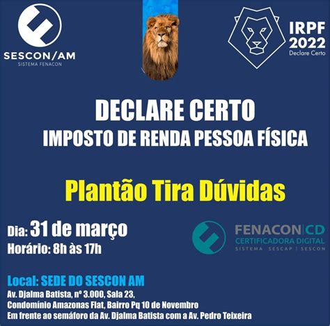 Sescon Am Realiza Nesta Quinta Plant O Tira D Vidas Do Irpf