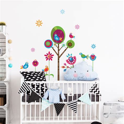 Stickers Enfant Arbre Et Fleurs Paradisiaques Stickers Stickers