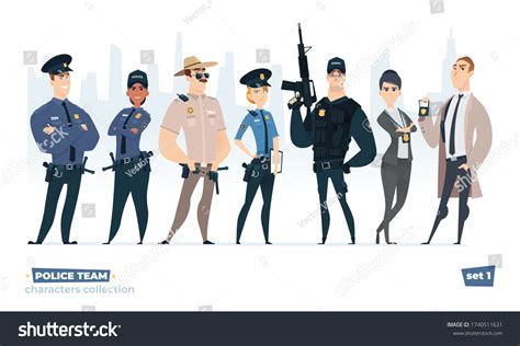 Police Officers Collection Police Man Police เวกเตอร์สต็อก ปลอดค่า