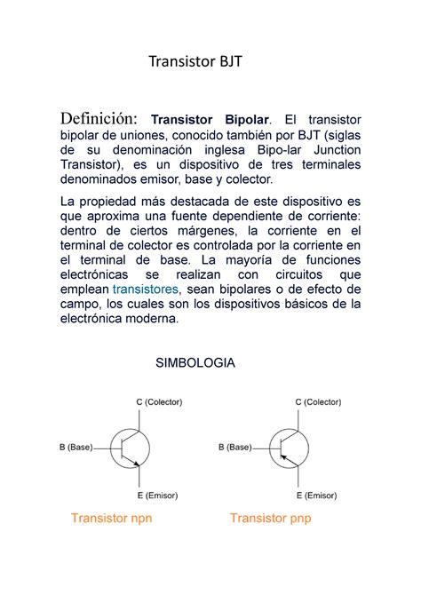 Transistor BJT Apuntes 1 Ciclo De Electricidad Industrial