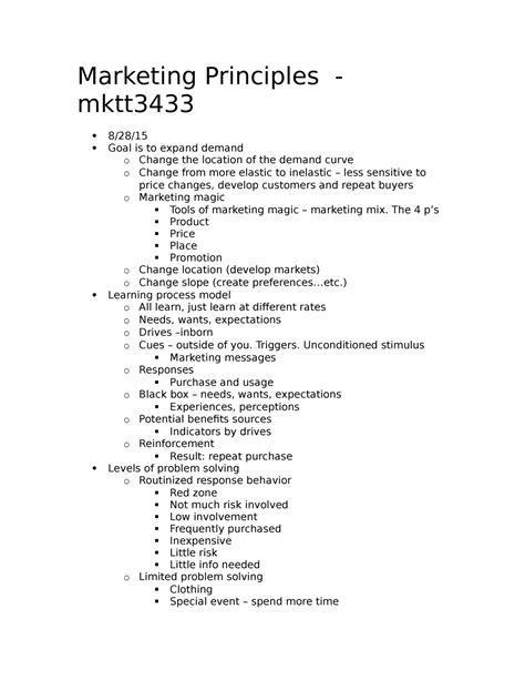 Marketing Principles Lecture Notes 1 45 Marketing Principles