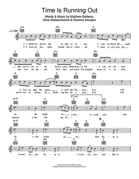 Time Is Running Out Chords By Muse Melody Line Lyrics Chords