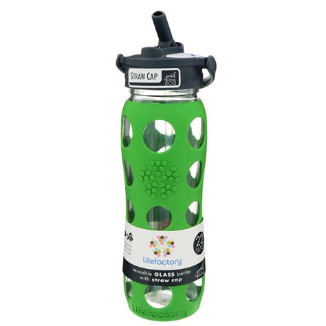 Lifefactory Glass Bottle With Straw Cap And Silicone Sleeve Green