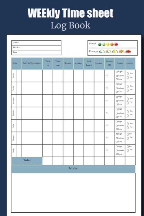 Amazon Weekly Time Sheet Log Book Work Hours Log Time Management